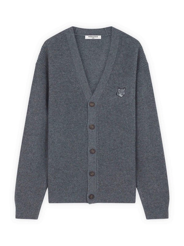 MAISON KITSUNÉ: cardigans - Bold Fox Head Patch  Comfort Ribbed Cardigan