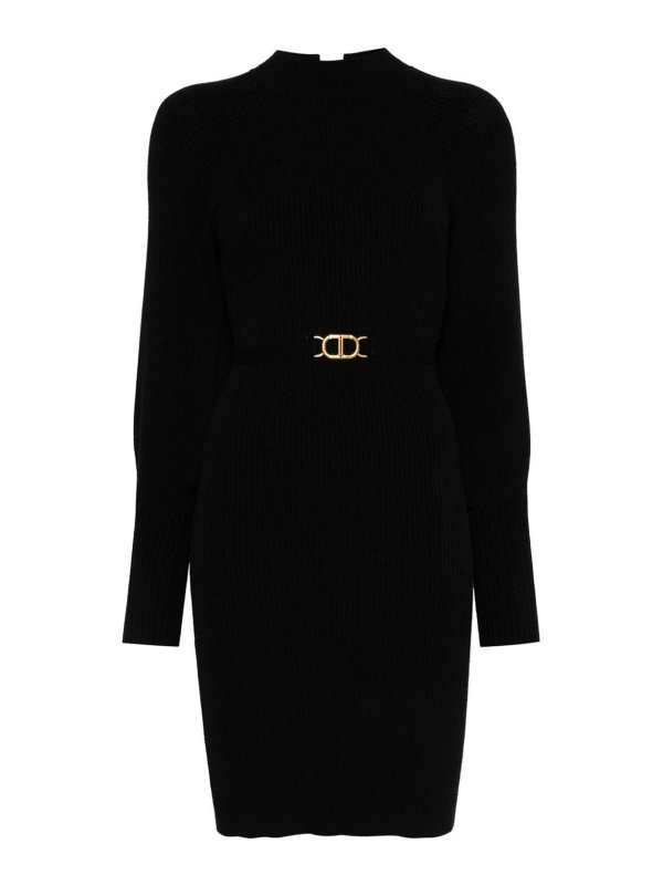 TWINSET: Knielange Kleider - Knielanges Kleid - Schwarz