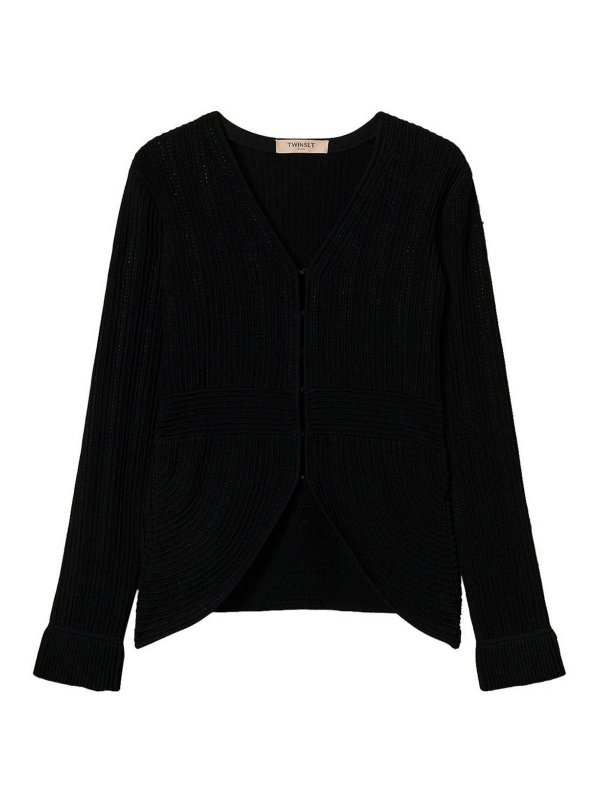 TWINSET: Strickpullover mit Rundhalsausschnitt - Rundhalspullover - Schwarz