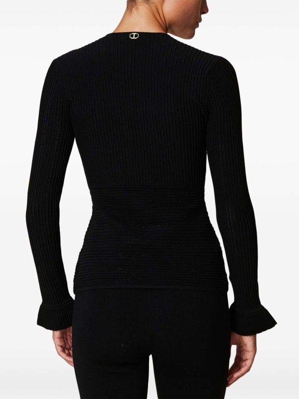 The Best Shops TWINSET: Strickpullover mit Rundhalsausschnitt - Rundhalspullover - Schwarz