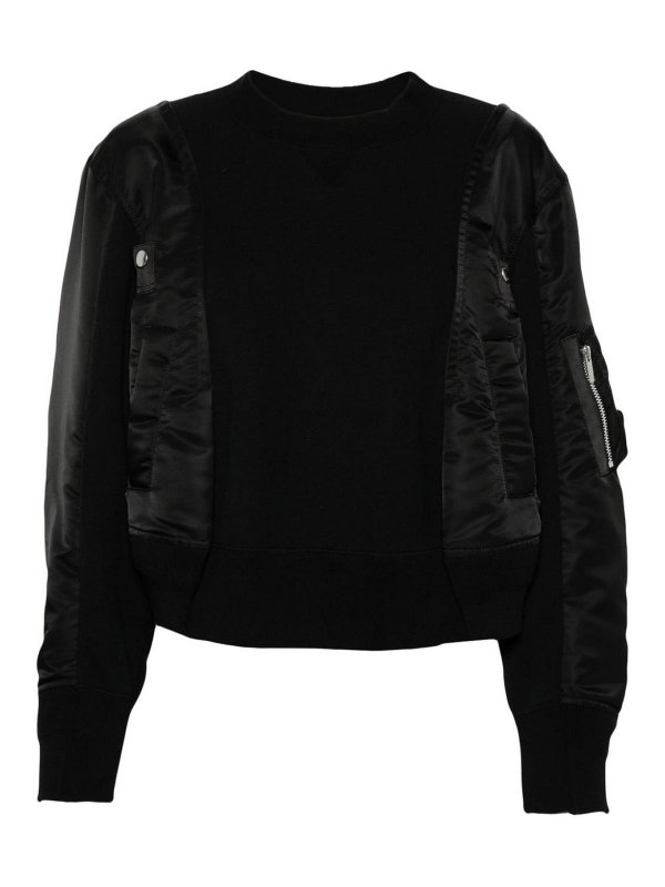 Sacai: Strickpullover mit Rundhalsausschnitt - Rundhalspullover - Schwarz