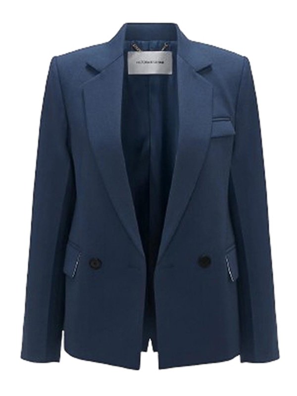 VICTORIA BECKHAM: casual jackets - Double Breasted Jacket In Heritage Blue
