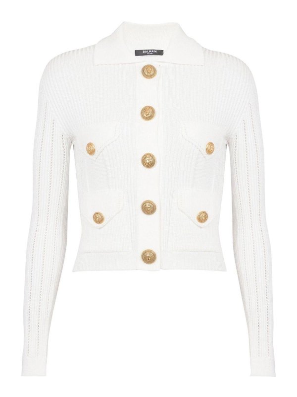 Balmain: Cardigans - Cardigan - Blanc