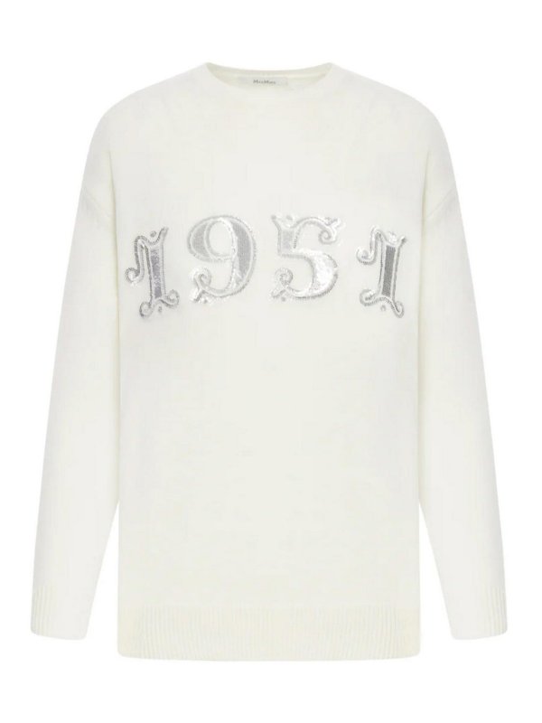 Max Mara: Strickpullover mit Rundhalsausschnitt - Rundhalspullover - Weiß