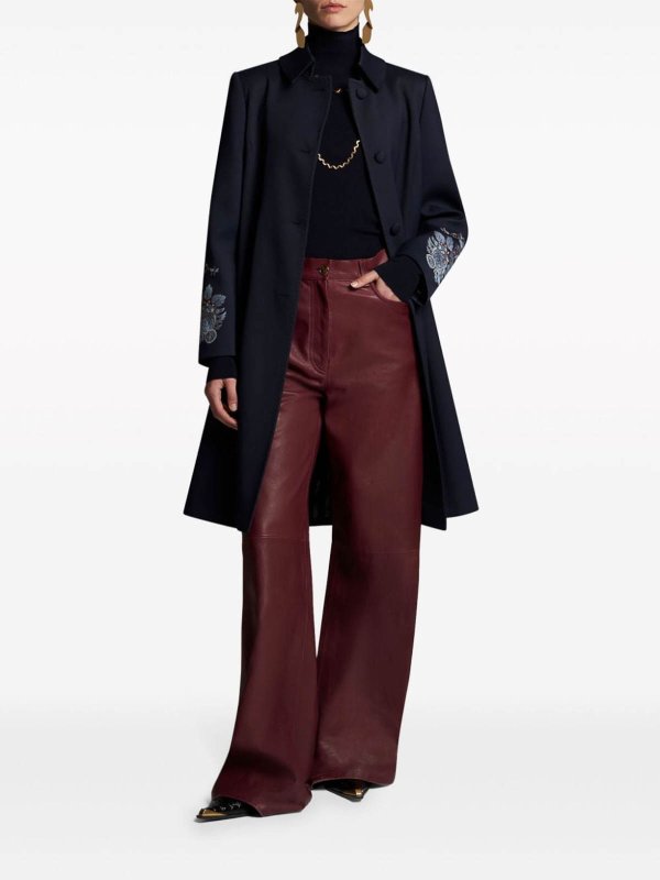 The Best Shops ETRO: short coats - Blue Gabardine Coat With Embroidery