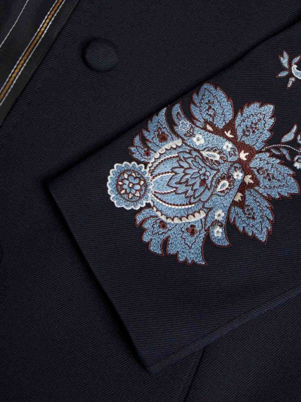 short coats shop online Blue Gabardine Coat With Embroidery