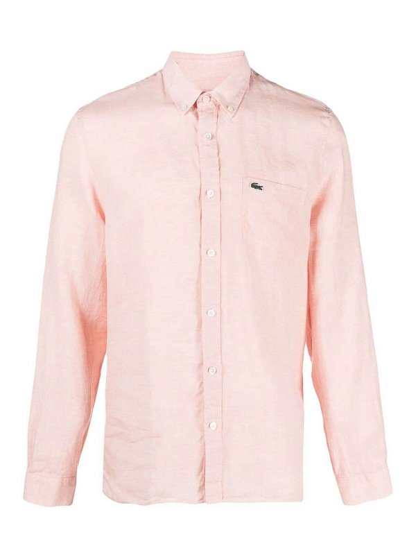 LACOSTE: camicie - Camicia in lino con logo ricamato