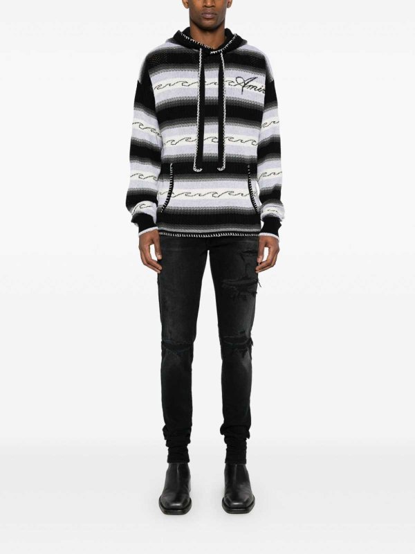 Felpa con cappuccio lavorata a maglia a righe shop online: AMIRI