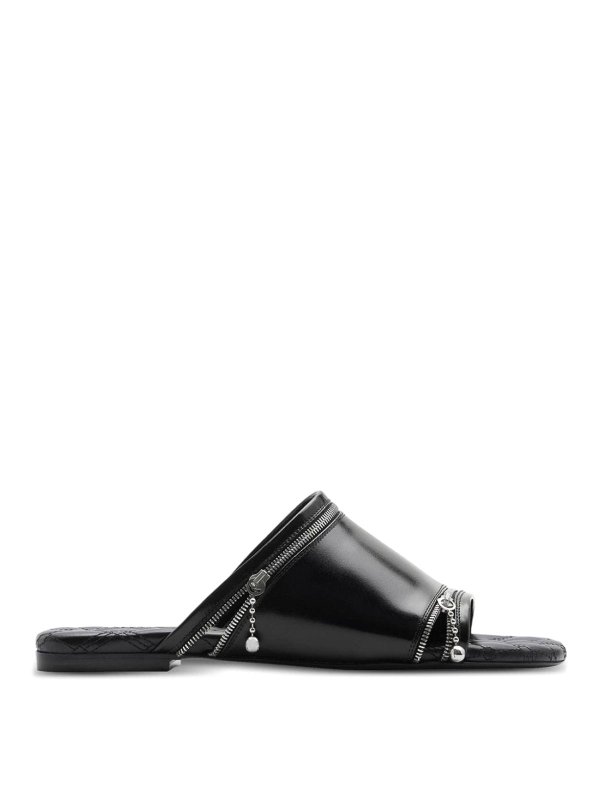 BURBERRY: sandals - Zip Flat Leather Sandals