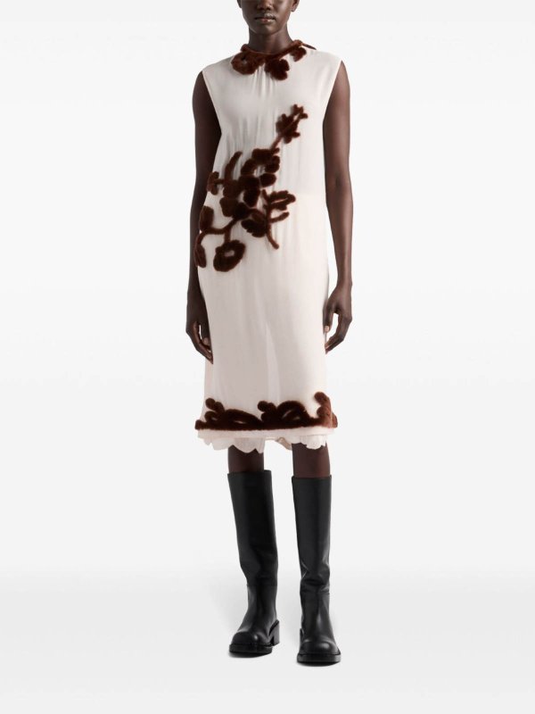 PRADA: knee length dresses online - Embroidered Georgette Dress
