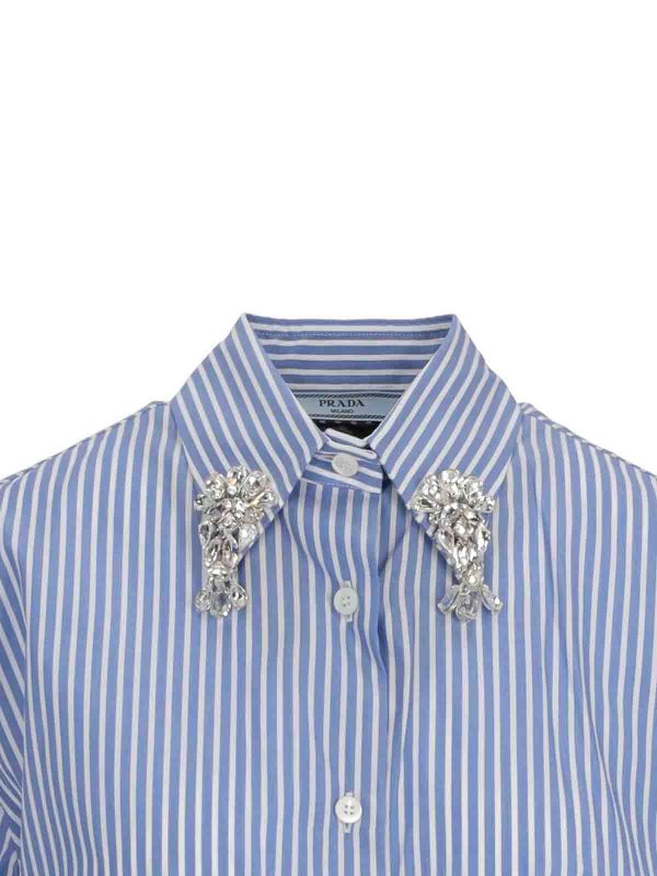 The Best Shops PRADA: shirts - Poplin Shirts Stripe Embroidery