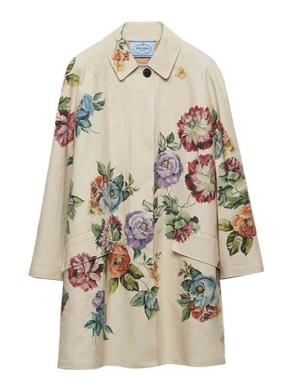PRADA: short coats - Floral-Print Single-Breasted Coat