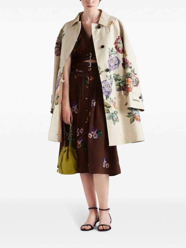 PRADA: short coats online - Floral-Print Single-Breasted Coat