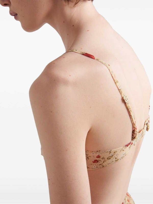 Floral-Print Lace-Trim Bra shop online: PRADA
