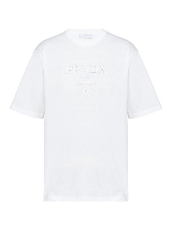 PRADA: t-shirts - Raised Logo Round-Neck T-Shirt