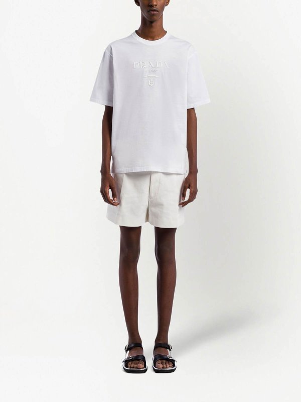 PRADA: t-shirts online - Raised Logo Round-Neck T-Shirt