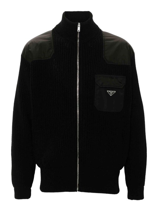 PRADA: cardigans - Re-Nylon-Panelling Cardigan