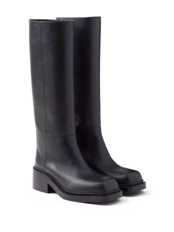 PRADA: boots online - Knee-High 55Mm Leather Boots