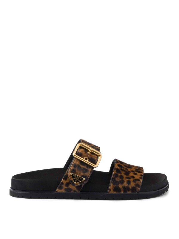PRADA: sandals - Triangle-Logo Animal-Print Sandals