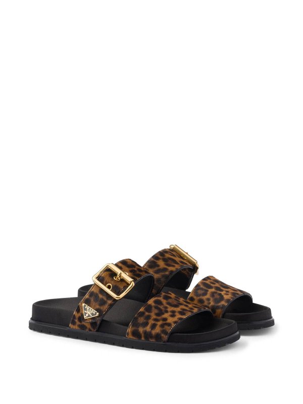 PRADA: sandals online - Triangle-Logo Animal-Print Sandals