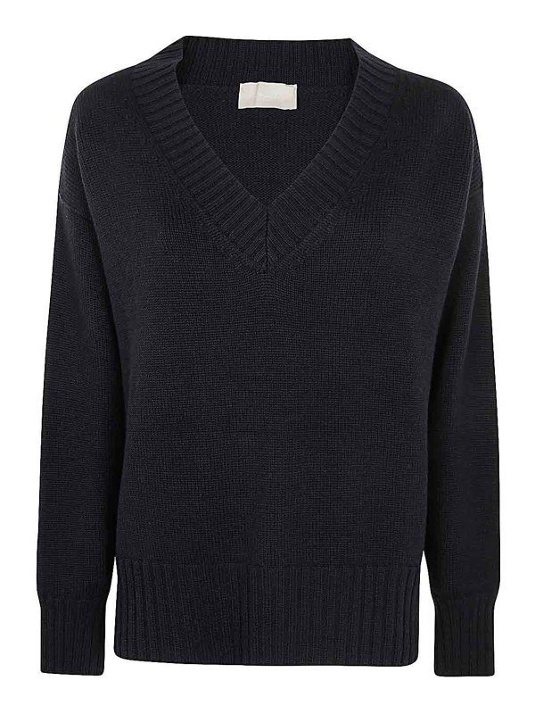 DRUMOHR: Strickpullover mit V-Ausschnitt - V-Pullover - Blau