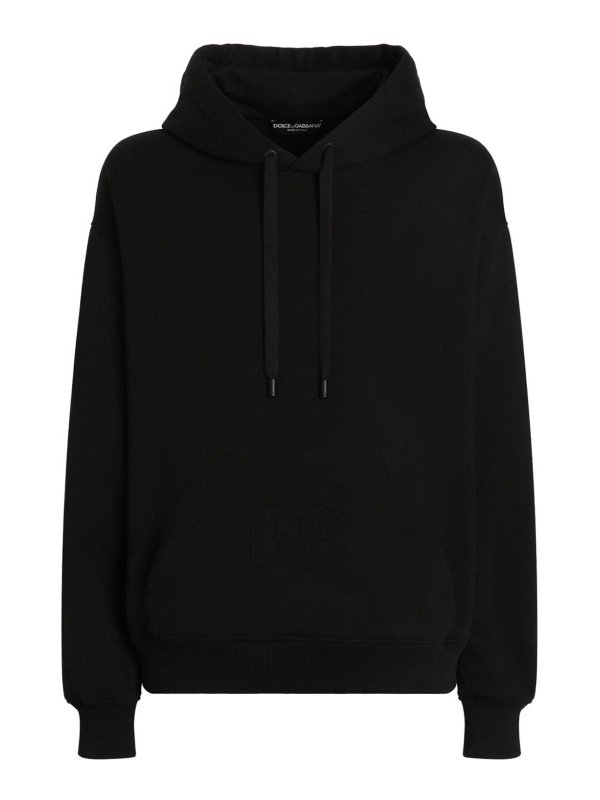 パーカー・フーディ Dolce & Gabbana Black cotton sweatshirt Cotton jersey hoodie with embroidery in Black for Men