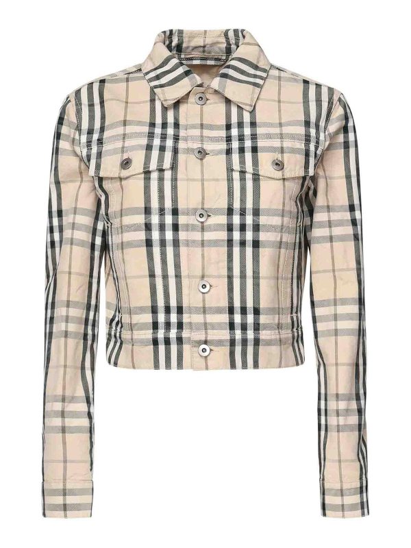 BURBERRY: casual jackets - Cropped Check Denim Jacket