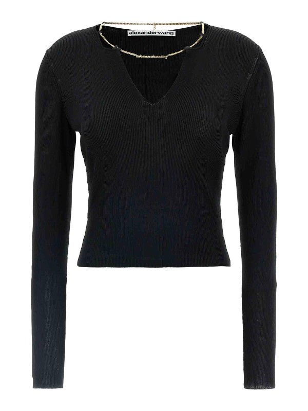ALEXANDER WANG: cardigans - Gold Nameplate Chain Sweater