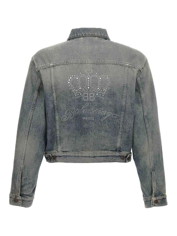 BALENCIAGA: blazers online - Rhinestone Logo Denim Jacket