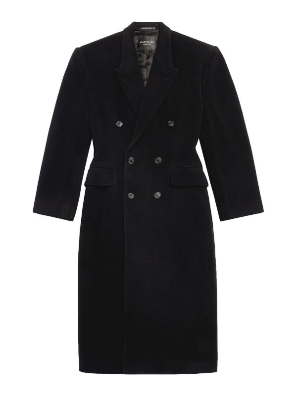 BALENCIAGA: knee length coats - Black jacket