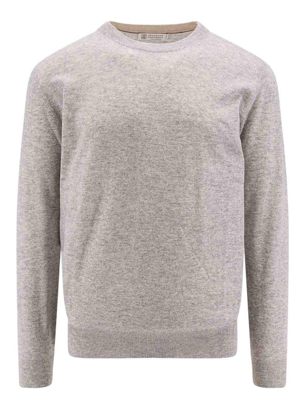 BRUNELLO CUCINELLI: Strickpullover mit Rundhalsausschnitt - Rundhalspullover - Grau
