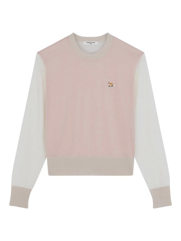 MAISON KITSUNÉ: Strickpullover mit Rundhalsausschnitt - Rundhalspullover - Rosa