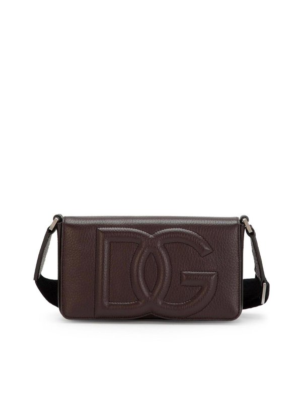 DOLCE & GABBANA: cross body bags - Leather Shoulder Bag With Embossed Logo