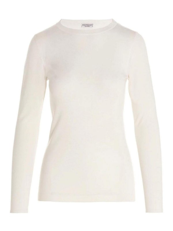 BRUNELLO CUCINELLI: Suéteres con cuello pico - Suéter Cuello Redondo - Blanco