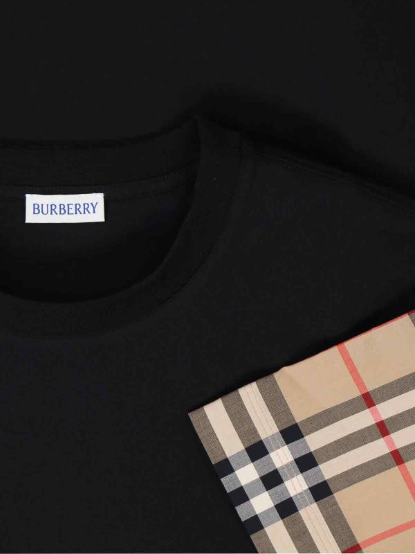 Tシャツ・カットソー BURBERRY Woman T-Shirt Black 8073028 T-shirt with Check sleeves BURBERRY Woman Tg. M 8073028