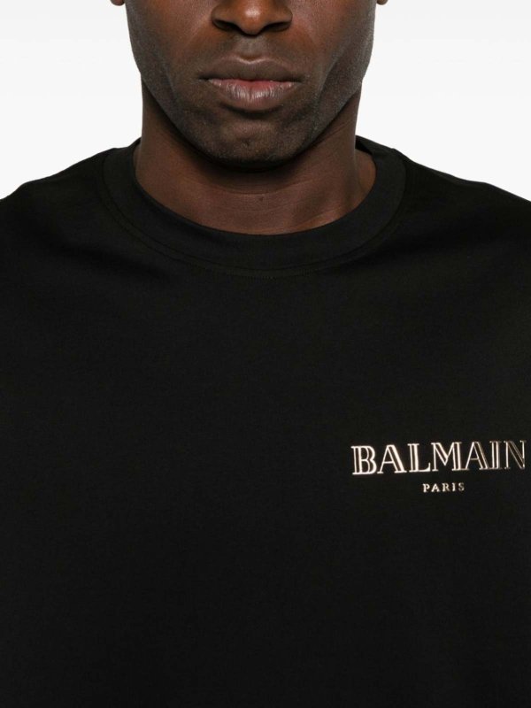 Balmain: t-shirts online - Vintage Gel T-Shirt - Slim Fit Black/Gold