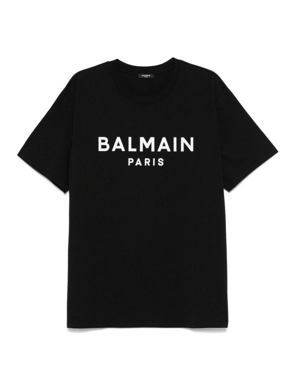 Balmain: t-shirts - Print T-Shirt - Reg Fit Black/White