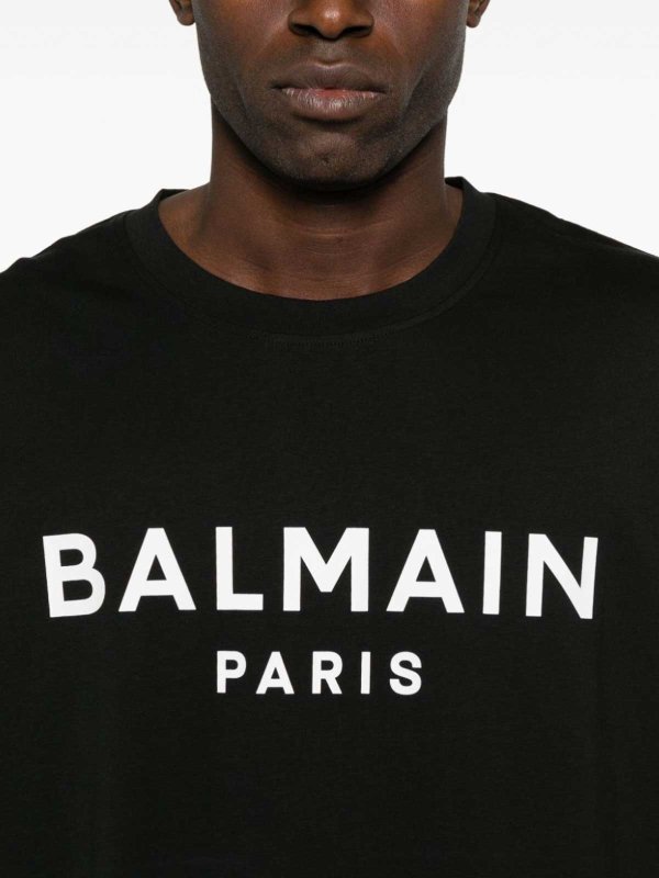 The Best Shops Balmain: t-shirts - Print T-Shirt - Reg Fit Black/White