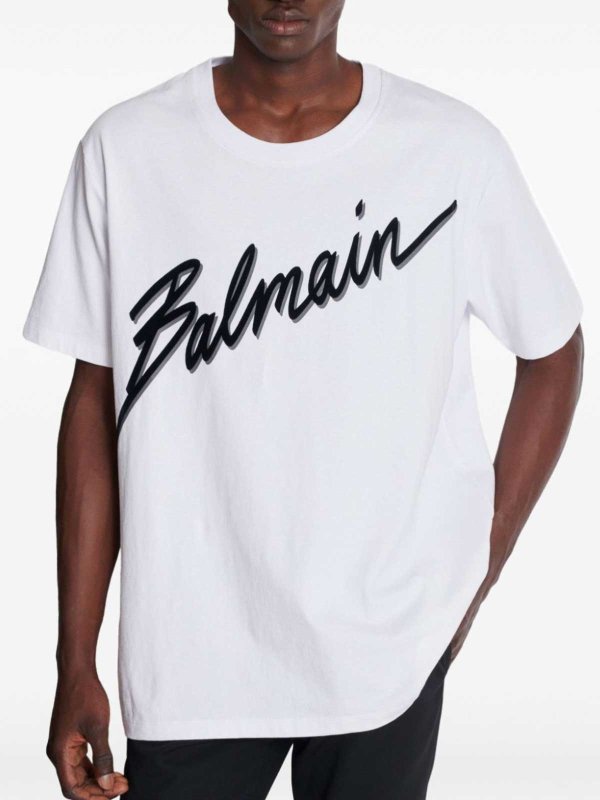 Balmain: t-shirts online - Letter Flock T-Shirt - Reg Fit White/Black