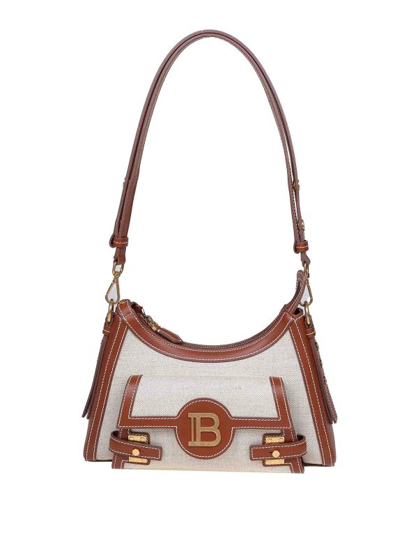 Balmain: cross body bags - Balmain B-Buzz Hobo Bag In Canvas