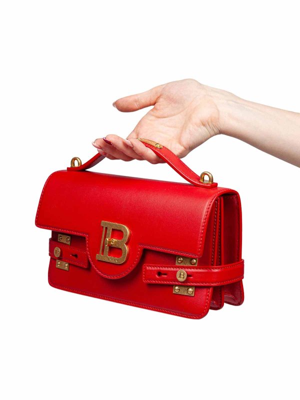 Balmain: cross body bags online - Balmain B-Buzz Handbag In Red Leather