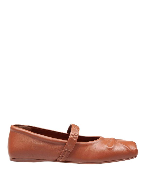 Marni: flat shoes - Leather Mary Jane Shoes With Embossed Bow
