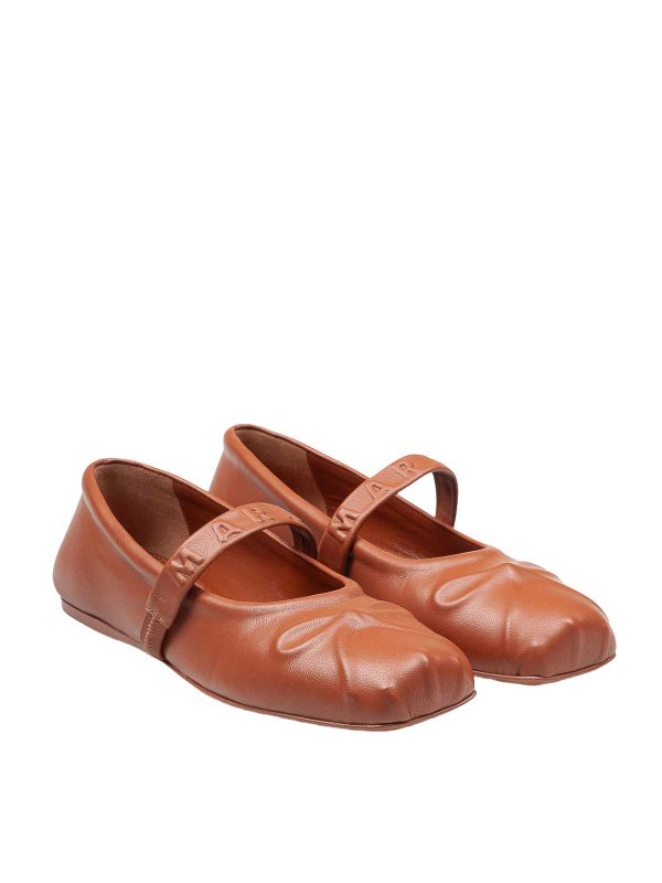Marni: flat shoes online - Leather Mary Jane Shoes With Embossed Bow