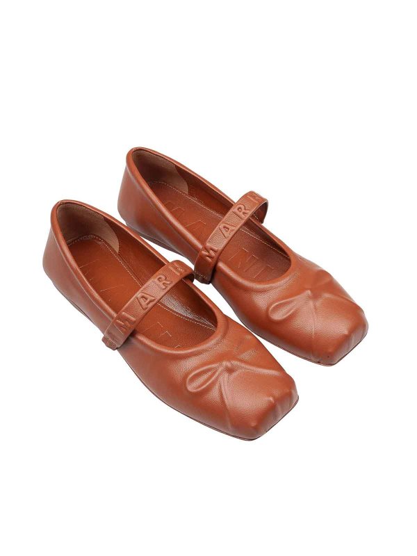 The Best Shops Marni: flat shoes - Leather Mary Jane Shoes With Embossed Bow