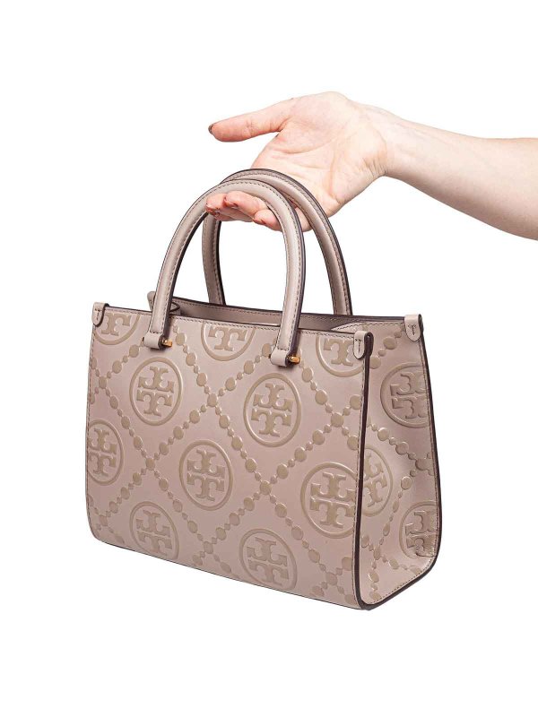 TORY BURCH: totes bags online - Monogram Leather Tote Bag in Clay Color