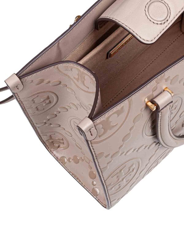 Monogram Leather Tote Bag in Clay Color shop online: TORY BURCH