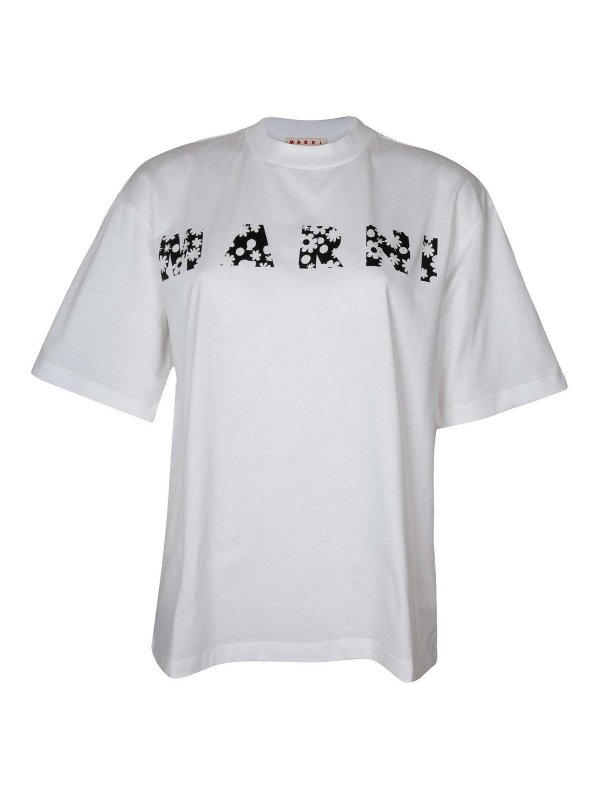 Marni: t-shirts - Cotton T-Shirt In Cotone Con Logo