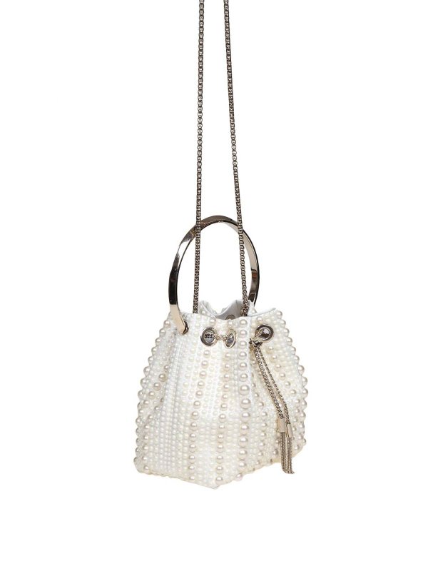 Bon Bon Bucket In Satin And Applied Pearls shop online: JIMMY CHOO