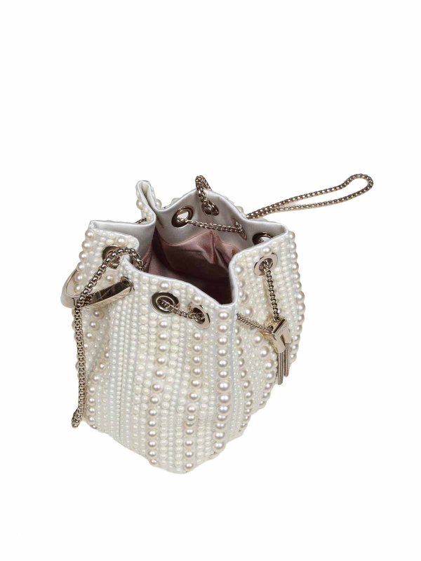 The Best Shops JIMMY CHOO: Bon Bon Bucket In Satin And Applied Pearls