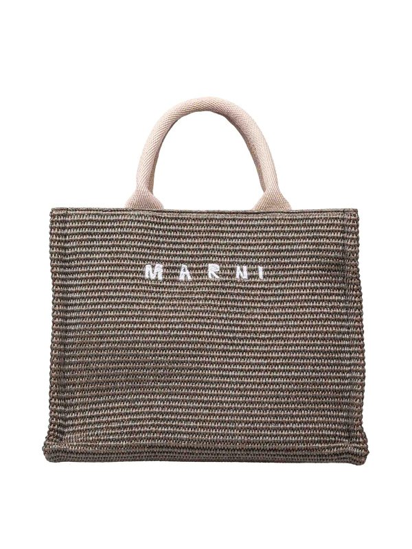 Marni: totes bags - Small shopping bag in green raffia